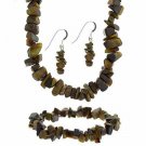 Sterling Silver Tiger Eye Stone Chip Jewelry Set S287