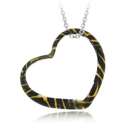 Sterling Silver Tiger Pattern Floating Heart Pendant P11114M7