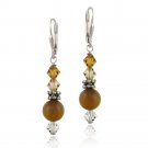Sterling Silver Tigers Eye & Swarovski Elements Leverback Earrings E12255M2
