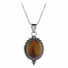 Sterling Silver Tigers Eye Bali Beaded Oval Pendant P8032TE