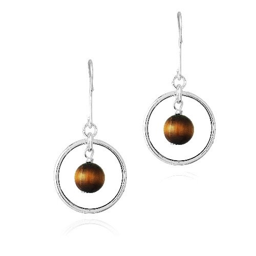 Sterling Silver Tigers Eye Bead & Circle Dangle Earrings E12842TE