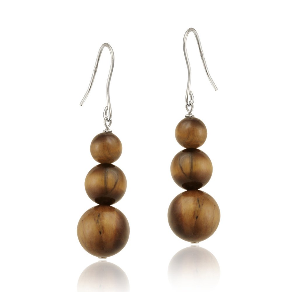Sterling Silver Tigers Eye Three-Stone Drop Earrings E12156TE