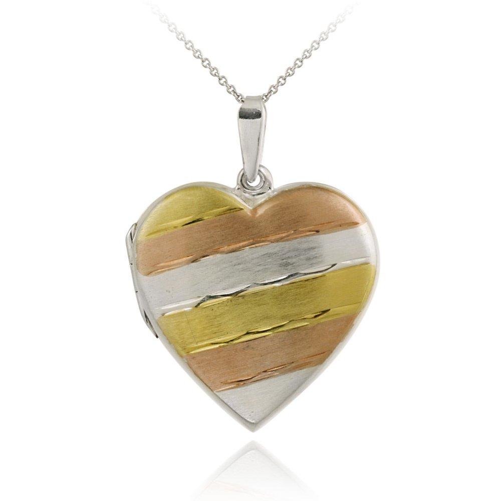 Sterling Silver Tri-Color Heart Locket Pendant PT11979