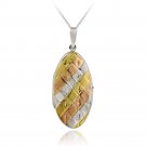 Sterling Silver Tri-Color Weave Oval Locket Pendant PT11980