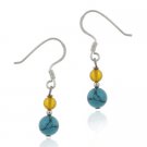 Sterling Silver Turquoise & Amber Beads Dangle Earrings E281