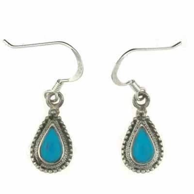 Sterling Silver Turquoise & Bali Bead Teardrop Earrings E463TQ
