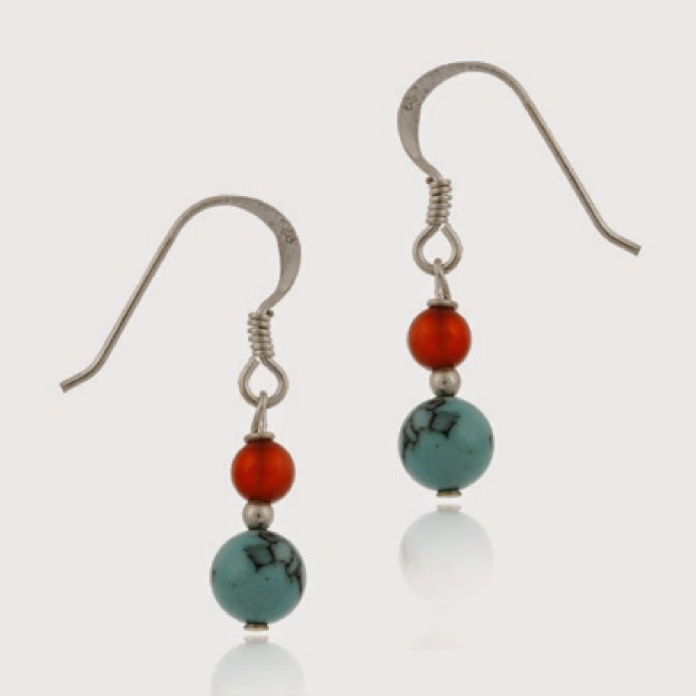 Sterling Silver Turquoise & Carnelian Bead Dangle Earrings E282