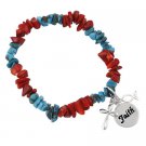 Sterling Silver Turquoise & Coral Chip Inspirational Stretch Bracelet B10684M