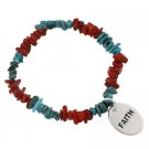 Sterling Silver Turquoise & Coral Chip Inspirational Stretch Bracelet B10685M