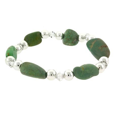 Sterling Silver Turquoise & Swarovski Elements Stone Stretch Bracelet B9852M