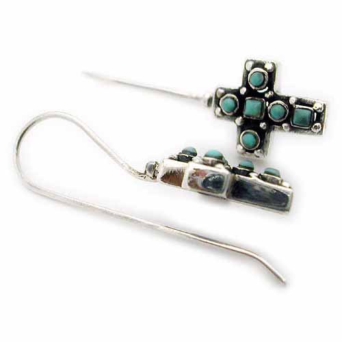 Sterling Silver Turquoise inlay Cross earrings 1327