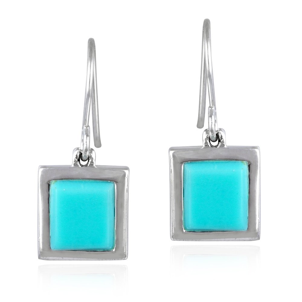Sterling Silver Turquoise Square Dangle Earrings E457TQ1