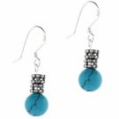 Sterling Silver Turquoise Stone & Bali Bead Dangle Earrings E429