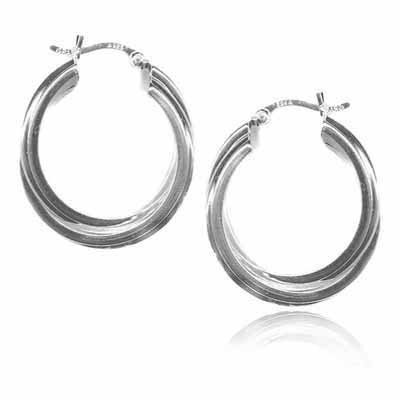 Sterling Silver Twisted Hoop Earrings, 25mm H3006D925