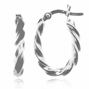 Sterling Silver Twisted Oval Hoop Earrings H3002D320