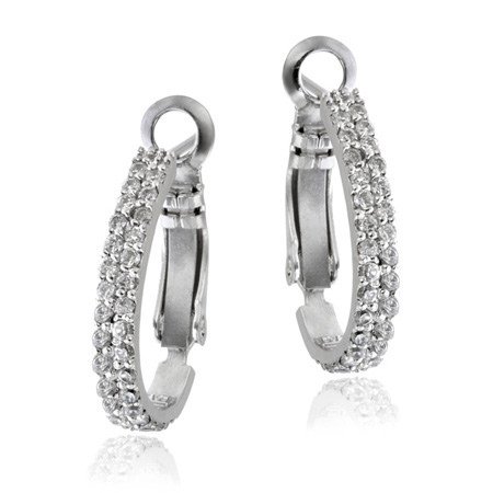 Sterling Silver Two Row CZ Half Hoop Earrings H10884