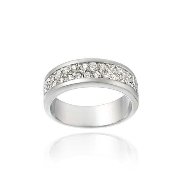 Sterling Silver Two Row CZ Wedding Band Ring Size 7 R11198-7