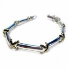 Sterling Silver Two Tone 'X' & Bar Link Bracelet 1168