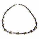Sterling Silver Two Tone 'X' & Bar Link Necklace 1159