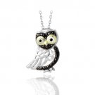 Sterling Silver Two Tone Black Diamond Accent Owl Necklace PT12917M4
