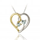 Sterling Silver Two Tone Blue Topaz Heart Pendant PT12242BT