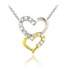 Sterling Silver Two Tone CZ Double Heart Necklace PT13202