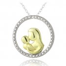 Sterling Silver Two Tone Diamond Accent Mother Kissing Baby Necklace PT13585