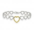 Sterling Silver Two Tone Open Heart Links Bracelet 2320
