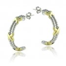 Sterling Silver Two Tone X Half Hoop Earrings HT13485