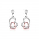 Sterling Silver Two Toned Earrings with Open Hearts and Cubic Zirconias Sterling Silver