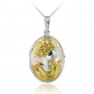 Sterling Silver Two-Tone Cameo Oval Locket Pendant PT11975