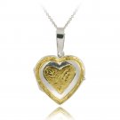 Sterling Silver Two-Tone Engraved Heart Locket Pendant PT11973