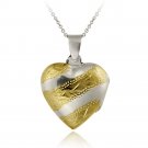 Sterling Silver Two-Tone Engraved Stripe Heart Locket Pendant PT11972