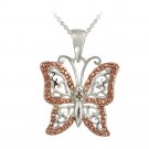 Sterling Silver Two-Tone Rose Gold Champagne Diamond Accent Butterfly Necklace P11148M6