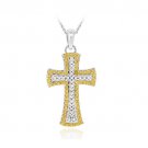 Sterling Silver Two-Tone Yellow Diamond Accent Cross Pendant PT11746M11
