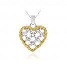 Sterling Silver Two-Tone Yellow Diamond Accent Weave Pattern Heart Pendant PT11745M11