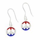Sterling Silver USA Enamel Peace Sign Earrings E10804M