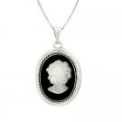 Sterling Silver White & Black Stone Lady Cameo Pendant P4558BK