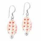 Sterling Silver White & Red Murano Glass Oval Bead Millefiori Earrings E9096M8