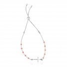 Sterling Silver White and Rose Finish Adjustable Bracelet with Cross
