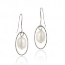 Sterling Silver White Freshwater Cultured Pearl Oval Dangle Earrings E11849FPL