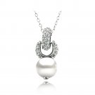 Sterling Silver White Freshwater Pearl & Created White Sapphire Necklace P13718FPL