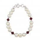 Sterling Silver White Freshwater Pearls & Ruby Swarovski Elements Baby Bracelet, 5 Inches B12578RU-5