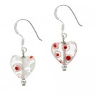 Sterling Silver White Millefiori Murano Glass Heart Dangle Earrings E10211M8