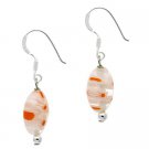 Sterling Silver White Millefiori Murano Glass Oval Dangle Earrings E10210M8