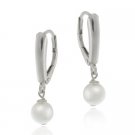 Sterling Silver White Simulated Pearl Leverback Earrings E386