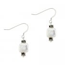Sterling Silver White Square Freshwater Cultured Coin Pearl Bali Bead Dangle Earrings E9588FPL