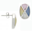 Sterling Silver White, Pink, Blue, and Yellow Shell Inlay Mosaic Earrings E10198M