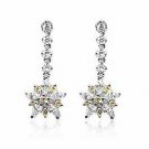 Sterling Silver Yellow & Clear CZ Flower Dangle Earrings E2756Y