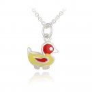 Sterling Silver Yellow & Red Enamel Duck Girls Necklace P13745M
